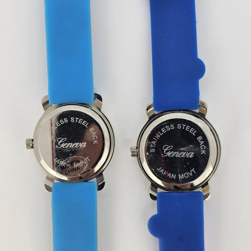 2X Kids Hockey Golf Sport Watches 27MM White Dial Blue Plastic Bands New Battery